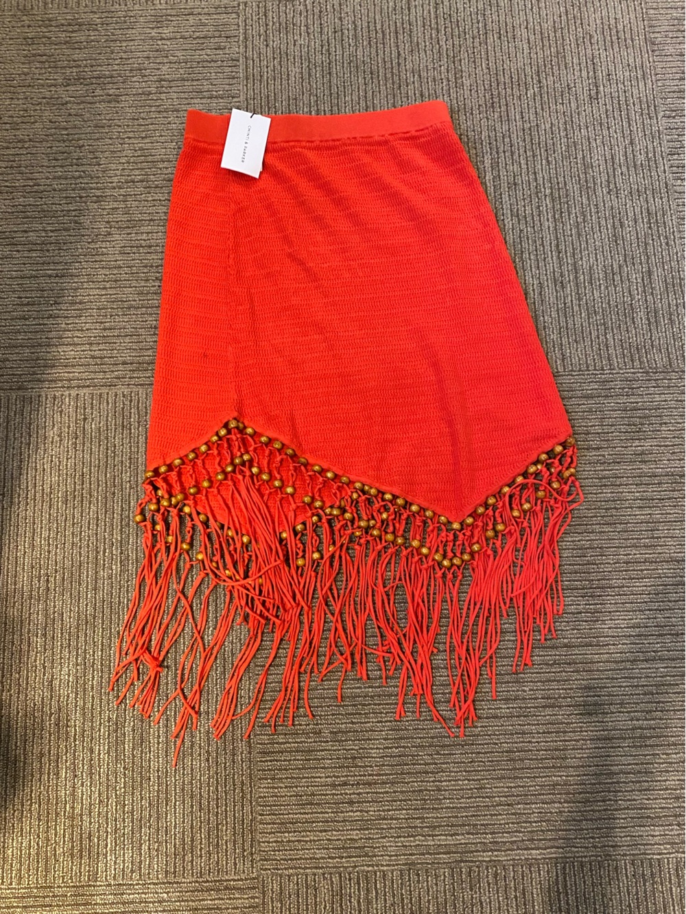 Chinti & Parker Red Fringe Knit Mini Skirt
